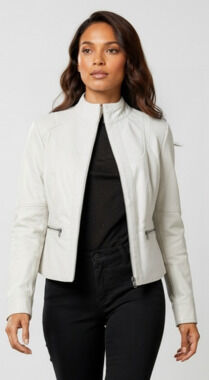 Black Rivet Women's White Leather Moto Jacket